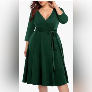 Brand new! Faux Wrap V Neck 3/4 Sleeve Fit and Flare Midi Dress